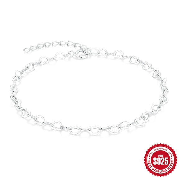Wholesale S925 Sterling Silver Heart Shaped Chain Women's Diy Bracelet Bright Silver Plated