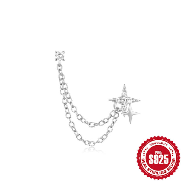 Wholesale S925 Sterling Silver Heart Shaped Diamond Embedded Chain Tassel Earrings For Women With Geometric Design