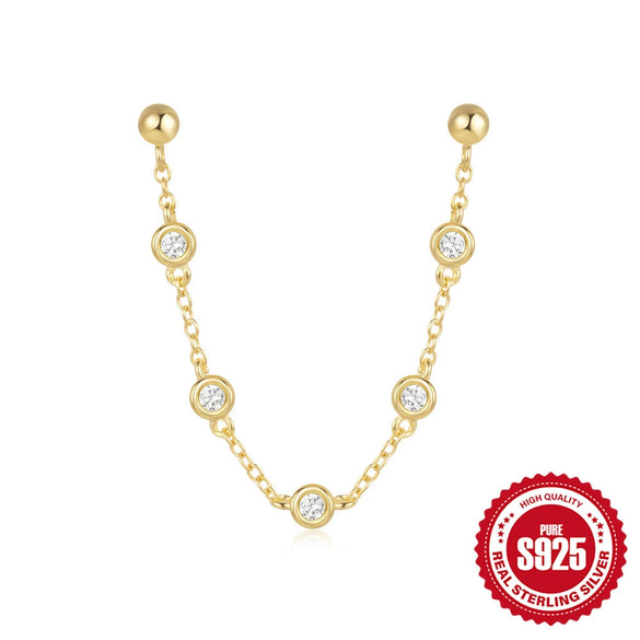 Wholesale S925 Sterling Silver Heart Shaped Diamond Embedded Chain Tassel Earrings For Women With Geometric Design