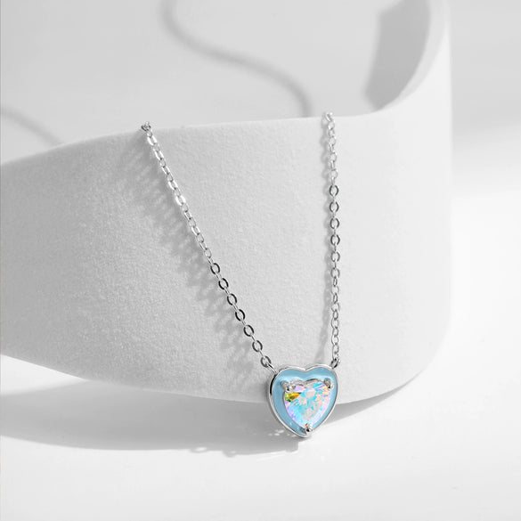 Wholesale S925 Sterling Silver Heart Shaped Epoxy Inlaid Zircon Clavicle Chain Necklace For Women