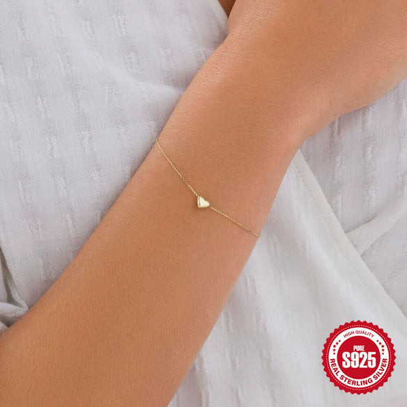 Wholesale S925 Sterling Silver Heart Shaped Glossy Bean Chain Inlaid Zircon Simple Stacked Classic All Match Women's Bracelet