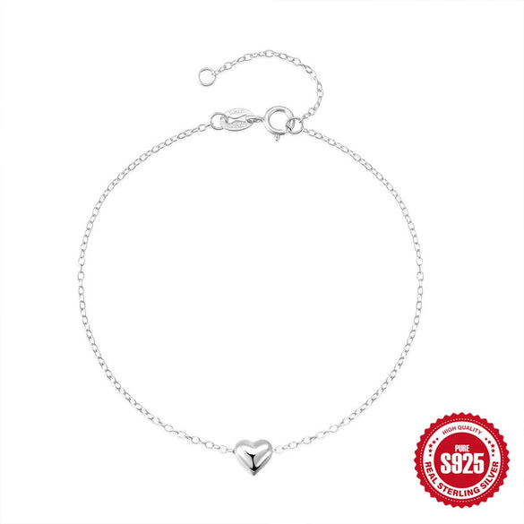 Wholesale S925 Sterling Silver Heart Shaped Glossy Bean Chain Inlaid Zircon Simple Stacked Classic All Match Women's Bracelet