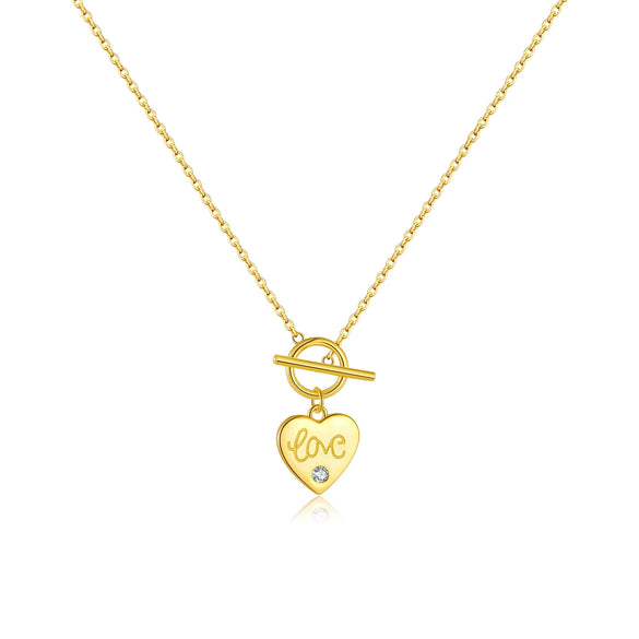 Wholesale S925 Sterling Silver Heart Shaped Necklace With Ot Buckle And English Letter Love Design Set With Diamonds For Women