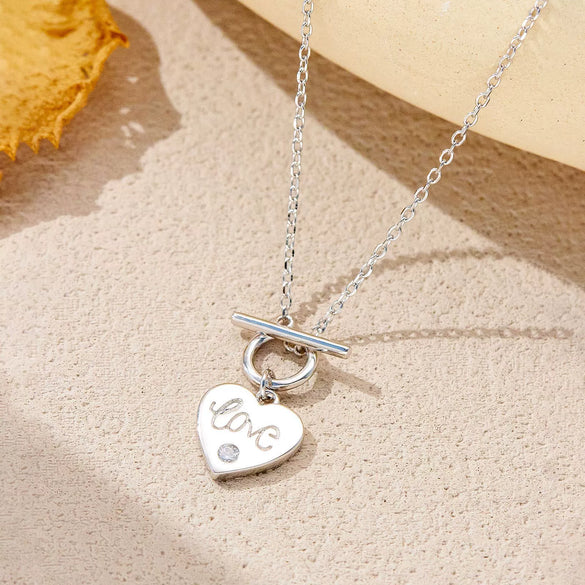 Wholesale S925 Sterling Silver Heart Shaped Necklace With Ot Buckle And English Letter Love Design Set With Diamonds For Women