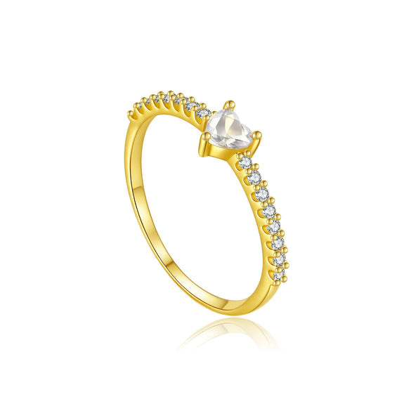 Wholesale S925 Sterling Silver Heart Shaped Ring For Women With Zircon Inlay And Electroplating