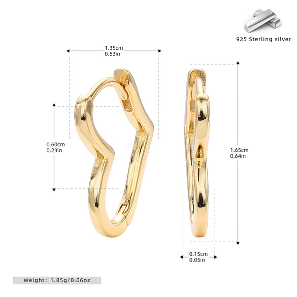 Wholesale S925 Sterling Silver Heart Shaped Simple Style Electroplated Earrings For Women