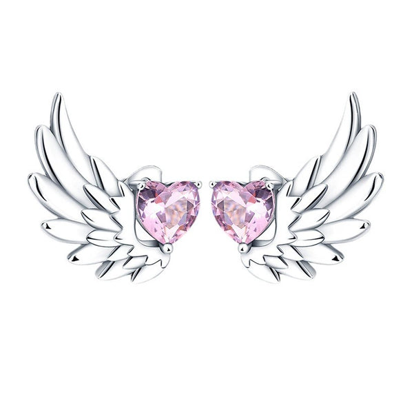 Wholesale S925 Sterling Silver Heart Shaped Wings Crown Earrings With Electroplating For Women