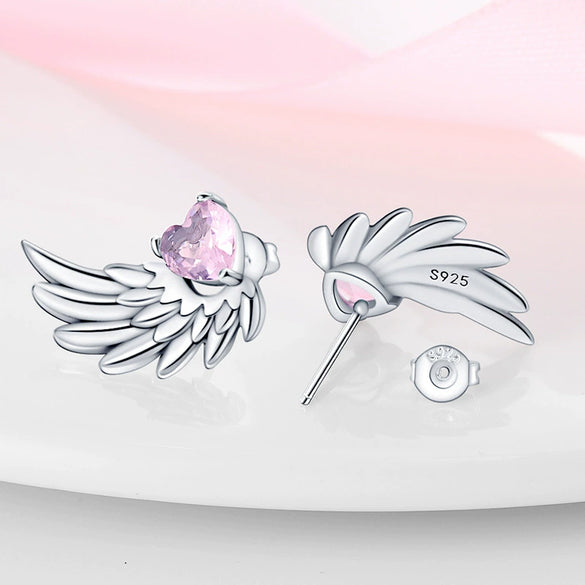 Wholesale S925 Sterling Silver Heart Shaped Wings Crown Earrings With Electroplating For Women