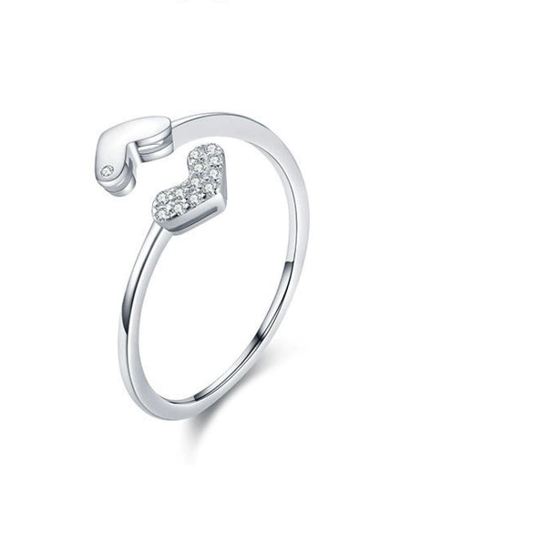 Wholesale S925 Sterling Silver Heart Shaped Women's Adjustable Opening Ring With Seiko Design