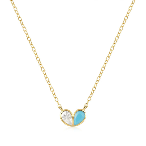 Wholesale S925 Sterling Silver Heart Shaped Zircon Double Color Matching Clavicle Chain Necklace For Women