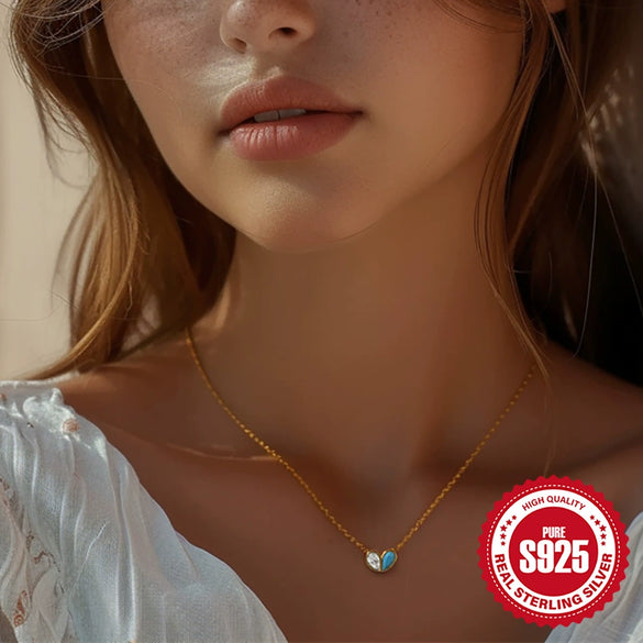 Wholesale S925 Sterling Silver Heart Shaped Zircon Double Color Matching Clavicle Chain Necklace For Women