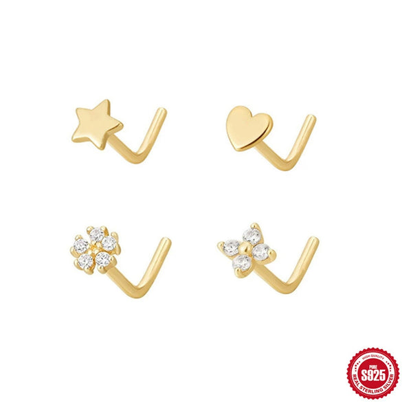 Wholesale S925 Sterling Silver Heart Star Flower Geometric Nose Jewelry Electroplated Body Piercing Jewelry For Women