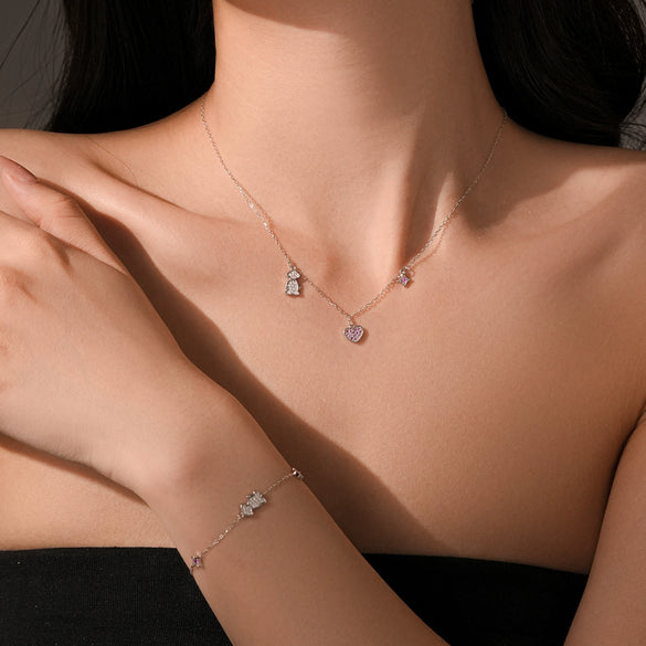 Wholesale S925 Sterling Silver Heart Star Puppy Pendant Necklace With Electroplating For Women