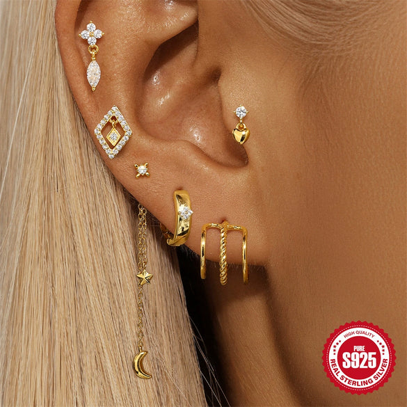 Wholesale S925 Sterling Silver Heart Water Drop Earrings With Geometric Pattern And Zirconia Processing