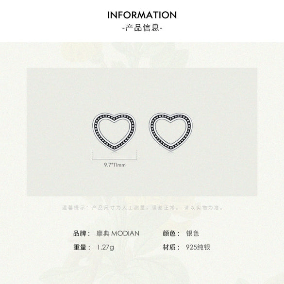 Wholesale S925 Sterling Silver Heartshaped Earrings Original Design Niche Fashion Simple Sweet Love Style