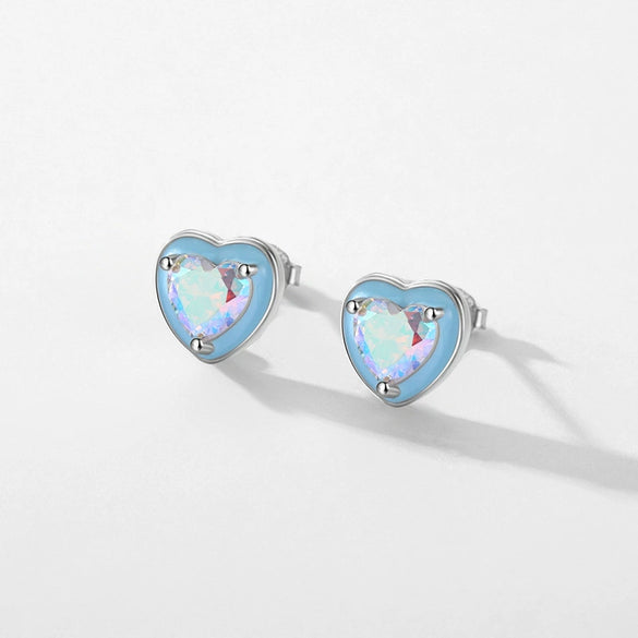 Wholesale S925 Sterling Silver Heartshaped Inlaid Colorful Zircon Sweet Women's Earrings