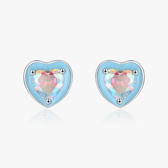 Wholesale S925 Sterling Silver Heartshaped Inlaid Colorful Zircon Sweet Women's Earrings