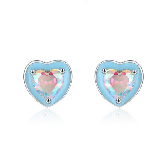 Wholesale S925 Sterling Silver Heartshaped Inlaid Colorful Zircon Sweet Women's Earrings