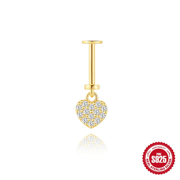 Wholesale S925 Sterling Silver Heartshaped Lightning Butterfly Zircon Tassel Flat Head Cartilage Piercing Earrings
