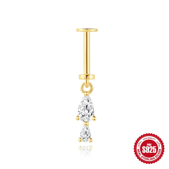 Wholesale S925 Sterling Silver Heartshaped Lightning Butterfly Zircon Tassel Flat Head Cartilage Piercing Earrings