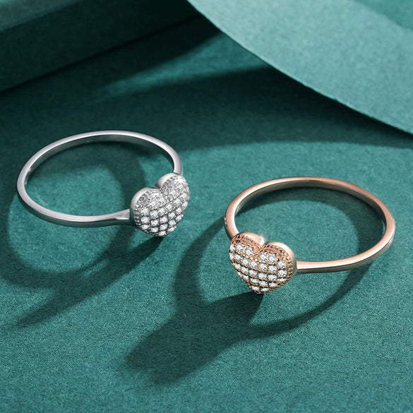 Wholesale S925 Sterling Silver Heartshaped Microinlay Small Fresh Sweet Women's Love Ring Jewelry