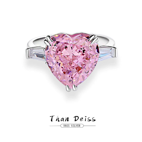 Wholesale S925 Sterling Silver Heartshaped Ring With Pink High Carbon Diamond For Women