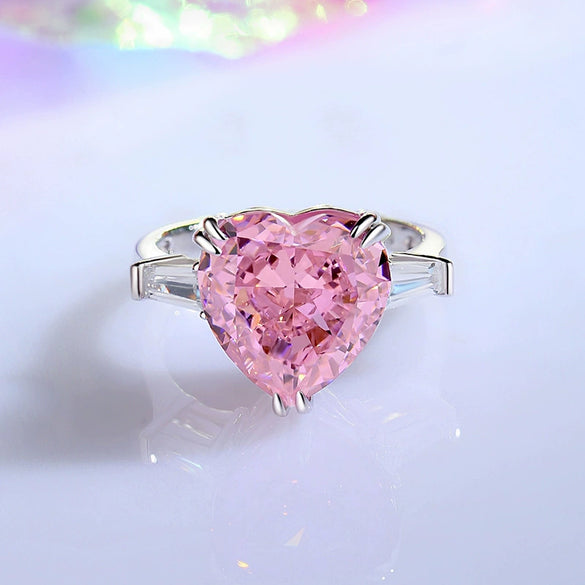 Wholesale S925 Sterling Silver Heartshaped Ring With Pink High Carbon Diamond For Women