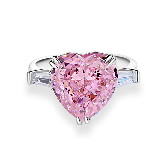 Wholesale S925 Sterling Silver Heartshaped Ring With Pink High Carbon Diamond For Women