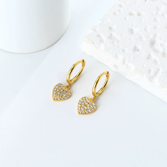 Wholesale S925 Sterling Silver Heartshaped Sweet Style Earrings Plated Real Gold Colorretaining Jewelry