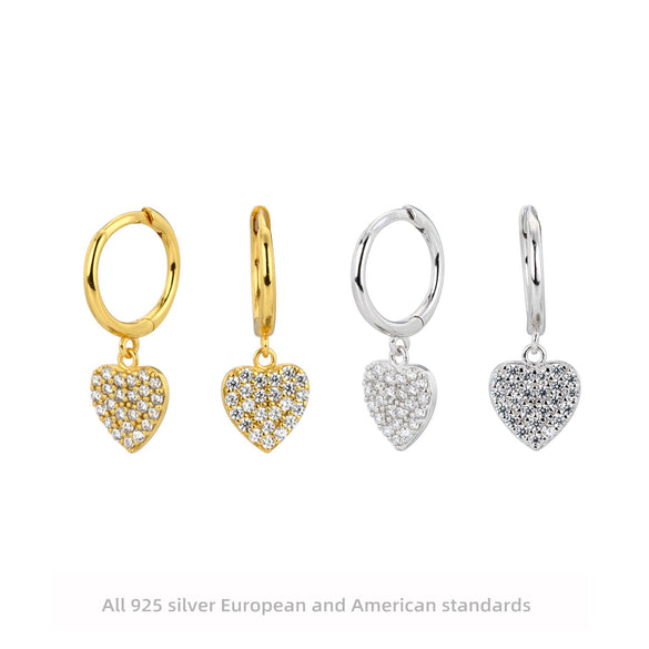 Wholesale S925 Sterling Silver Heartshaped Sweet Style Earrings Plated Real Gold Colorretaining Jewelry
