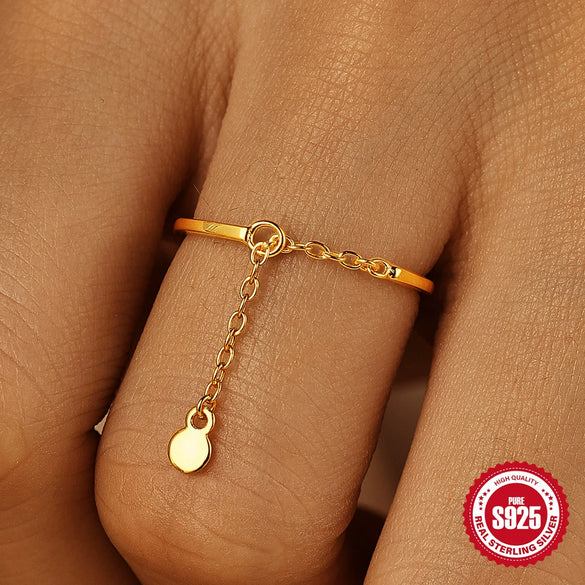 Wholesale S925 Sterling Silver Heartshaped Tassel Diamond Chain Adjustable Ring With Electroplating And Real Gold Plating For Women