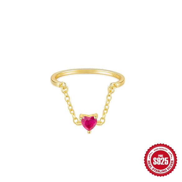 Wholesale S925 Sterling Silver Heartshaped Tassel Diamond Chain Adjustable Ring With Electroplating And Real Gold Plating For Women