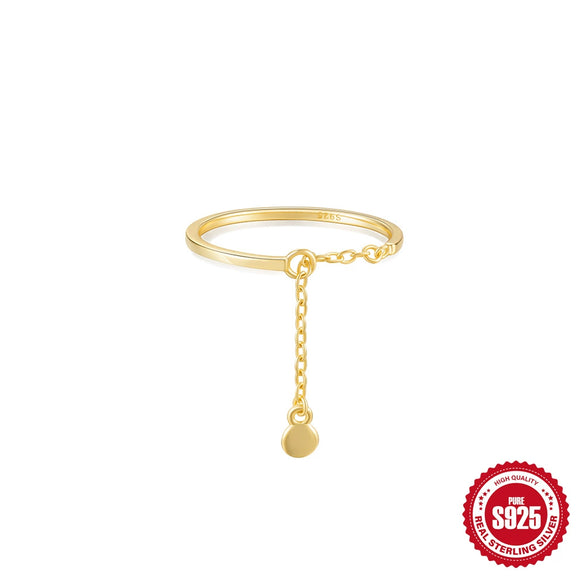 Wholesale S925 Sterling Silver Heartshaped Tassel Diamond Chain Adjustable Ring With Electroplating And Real Gold Plating For Women