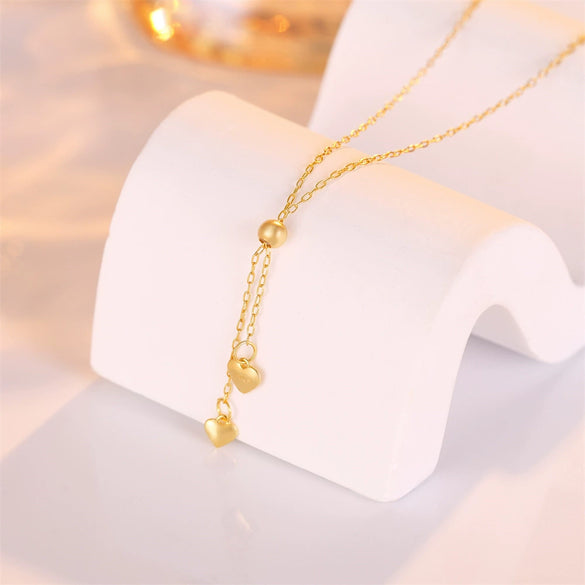 Wholesale S925 Sterling Silver Heartshaped Tassel Long Adjustable Love Collarbone Necklace With Electroplating For Women