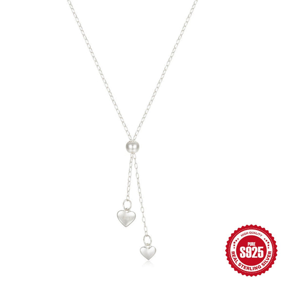 Wholesale S925 Sterling Silver Heartshaped Tassel Long Adjustable Love Collarbone Necklace With Electroplating For Women