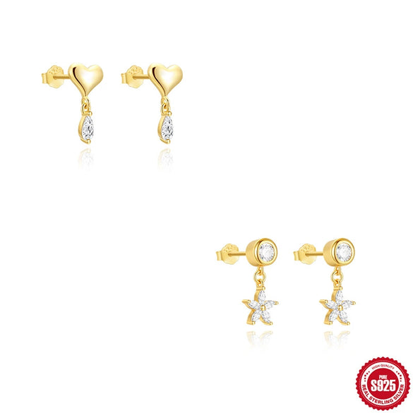 Wholesale S925 Sterling Silver Heartshaped Zircon Pendant Earrings For Women Geometric Pattern Fashion Metal Design