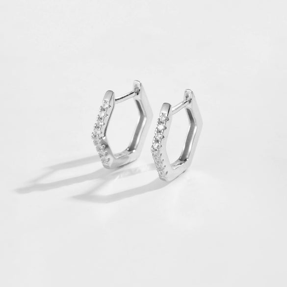 Wholesale S925 Sterling Silver Hexagonal Electroplated Platinum 18K Gold Zircon Earrings Retro Classic Style