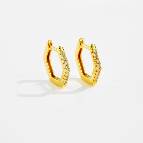 Wholesale S925 Sterling Silver Hexagonal Electroplated Platinum 18K Gold Zircon Earrings Retro Classic Style