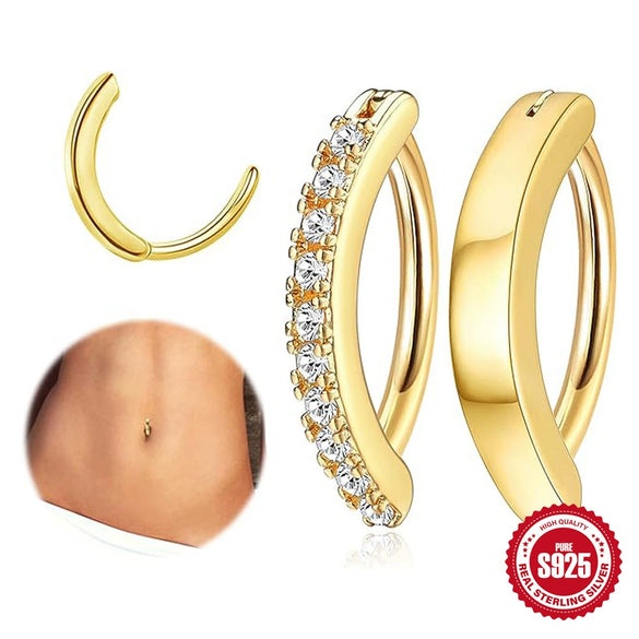 Wholesale S925 Sterling Silver Hiphop Geometric Simple Smooth Belly Button Jewelry With Electroplating