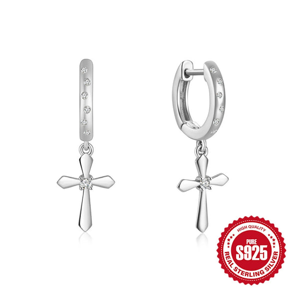 Wholesale S925 Sterling Silver Hollow Geometric Double Layer Cross Water Drop Heart Shaped Inlaid Zircon Earrings For Women