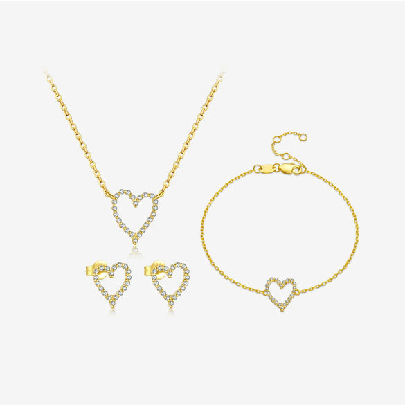 Wholesale S925 Sterling Silver Hollow Love Pattern Jewelry With Diamond Treatment Including Necklace Bracelet Ring Simple All Match Style For Women