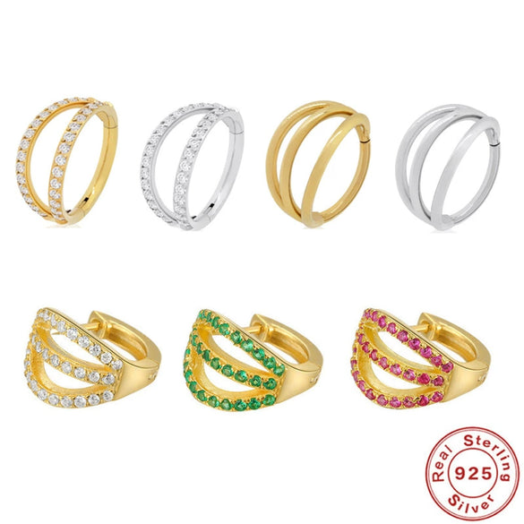 Wholesale S925 Sterling Silver Hollow Threerow Diamondembedded Multilayer Curved Geometric Ear Clip Ear Buckle Earrings For Women With Electroplating
