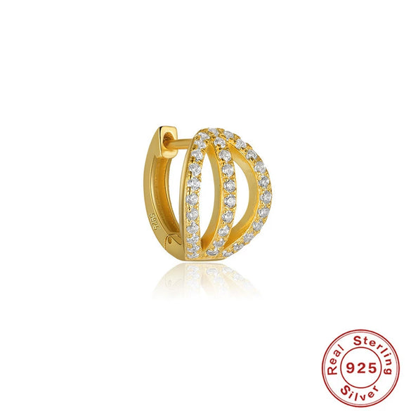 Wholesale S925 Sterling Silver Hollow Threerow Diamondembedded Multilayer Curved Geometric Ear Clip Ear Buckle Earrings For Women With Electroplating