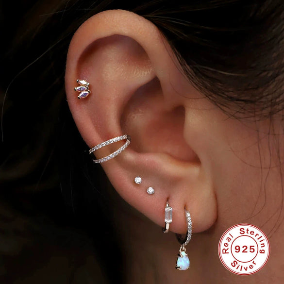 Wholesale S925 Sterling Silver Hollow Threerow Diamondembedded Multilayer Curved Geometric Ear Clip Ear Buckle Earrings For Women With Electroplating