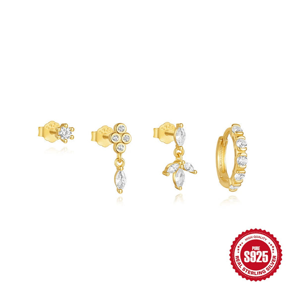 Wholesale S925 Sterling Silver Horse Eye Diamond Foundation Earrings 4Piece Set With Geometric Style And Electroplating Treatment