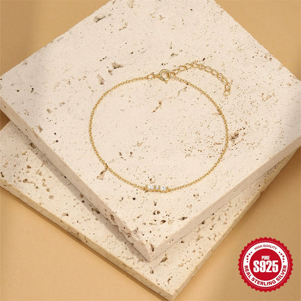 Wholesale S925 Sterling Silver Horse Eye Stitching Zircon Geometric Minimalist Women's Fashion Bracelet With Real Gold Plating Electroplating Treatment