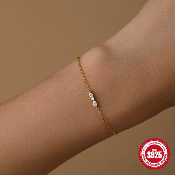 Wholesale S925 Sterling Silver Horse Eye Stitching Zircon Geometric Minimalist Women's Fashion Bracelet With Real Gold Plating Electroplating Treatment