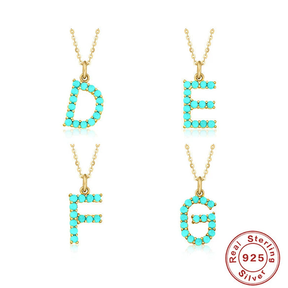 Wholesale S925 Sterling Silver Initial Letter Necklace With High End Natural Turquoise O Chain Electroplated