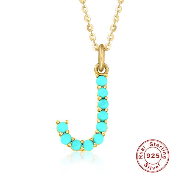 Wholesale S925 Sterling Silver Initial Letter Necklace With High End Natural Turquoise O Chain Electroplated