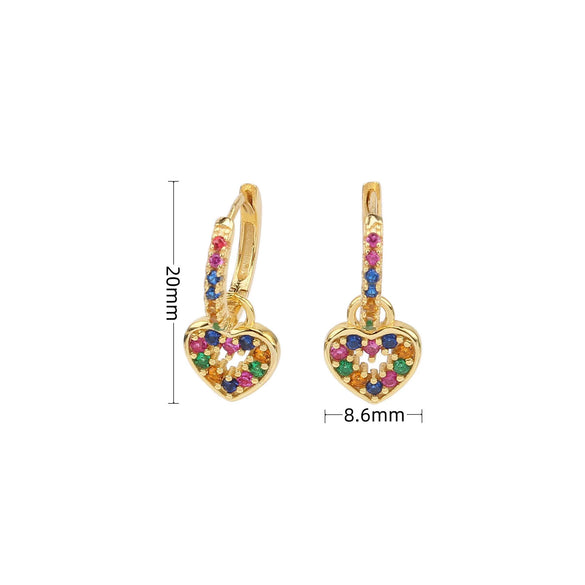 Wholesale S925 Sterling Silver Inlaid Color Zircon Heartshaped Sweet Style Women's Love Earrings